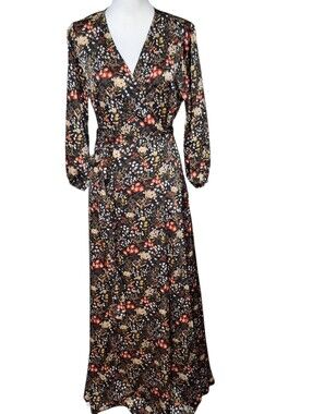 Forever 21 size 0XL Maxi Satin Slip Dress Dark Romantic Floral Whimsigoth Wrap